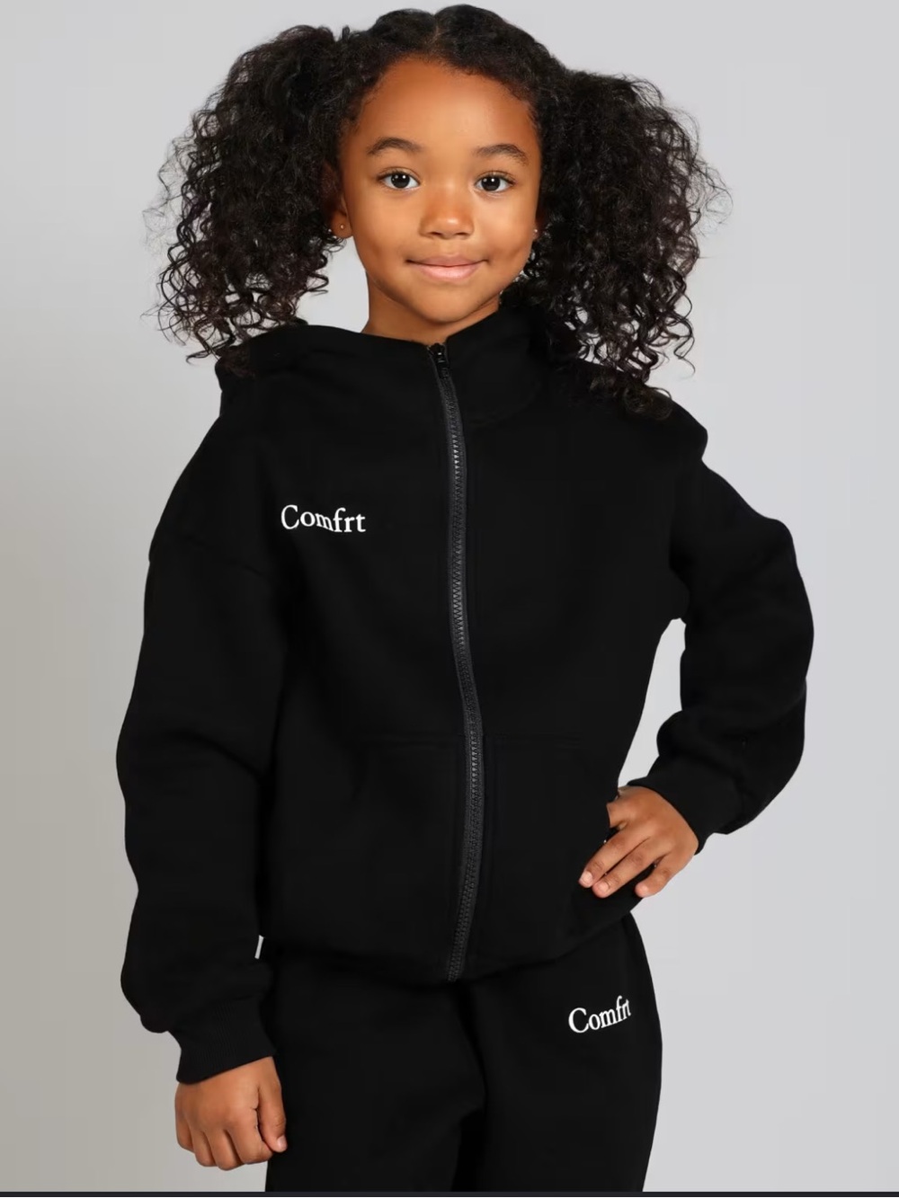 Comfrt Kids Black Zip Hoodie with Logo